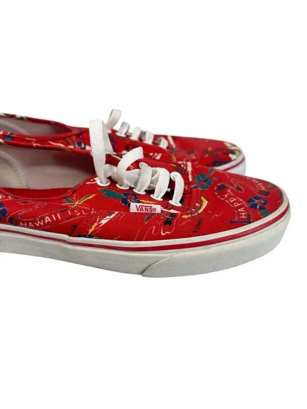 Vans Red Aloha Hawaiian Print Sneakers Womens 9.5 Tropical Streetwear Casual